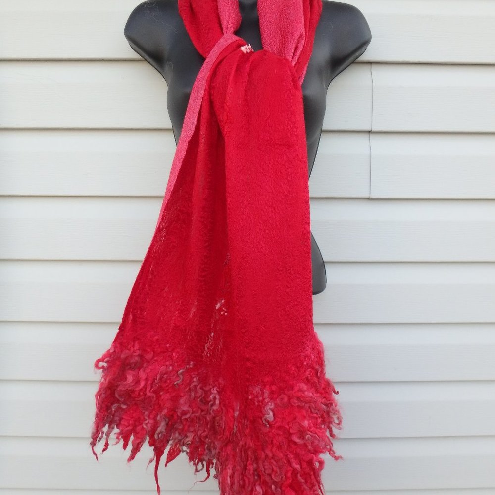 Hand felted red custom shawl- scarf